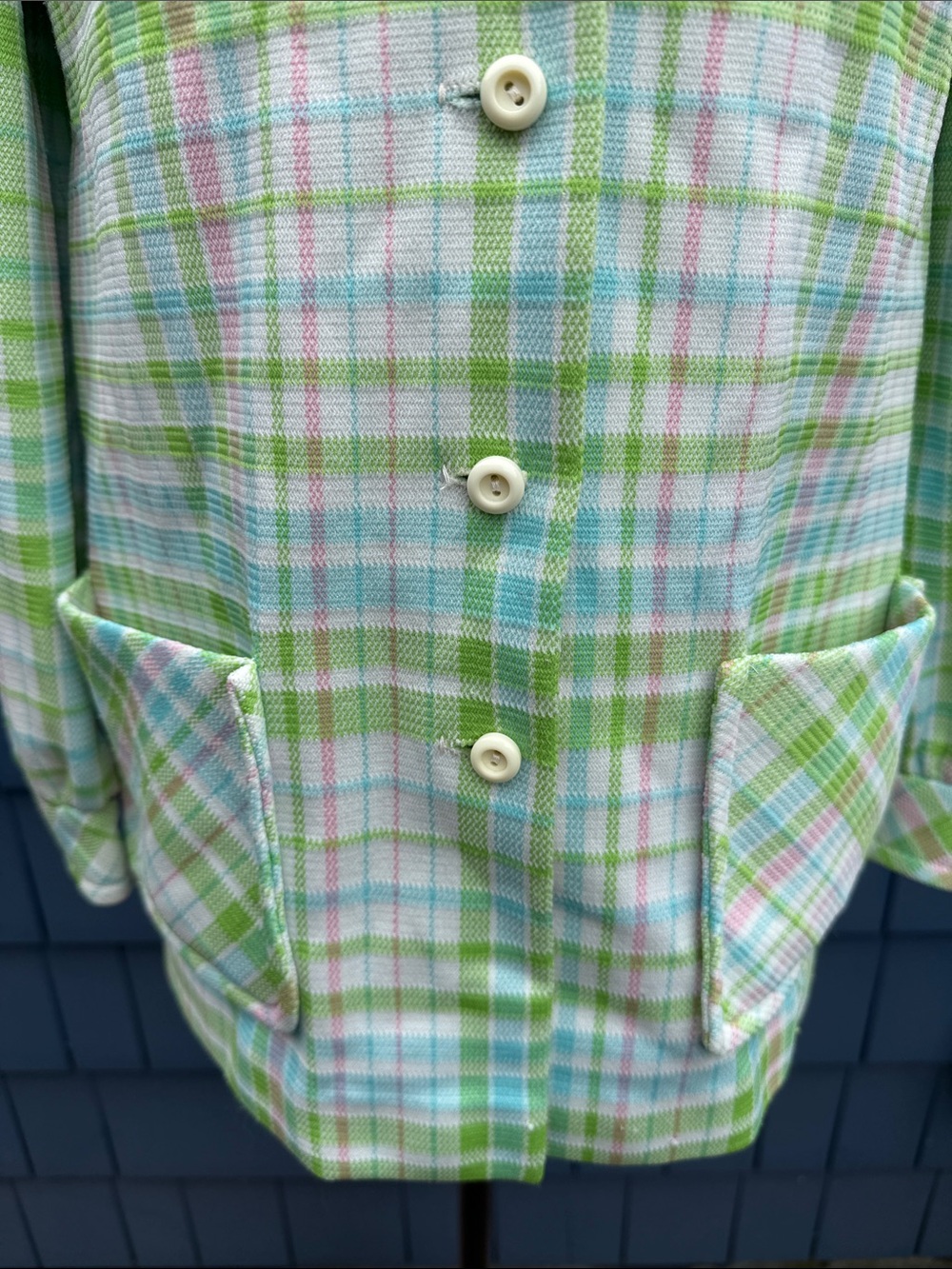 Vintage Pastel Plaid Top, shirt Coat in Green, Blue & Pink medium James Kenrob - Picture 3 of 10